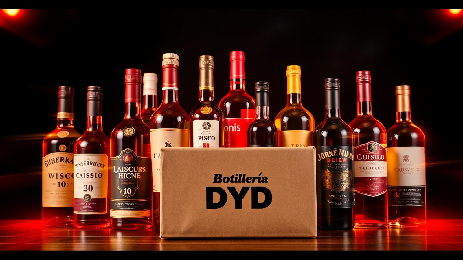 Botellas surtidas y caja de delivery Botillería DYD